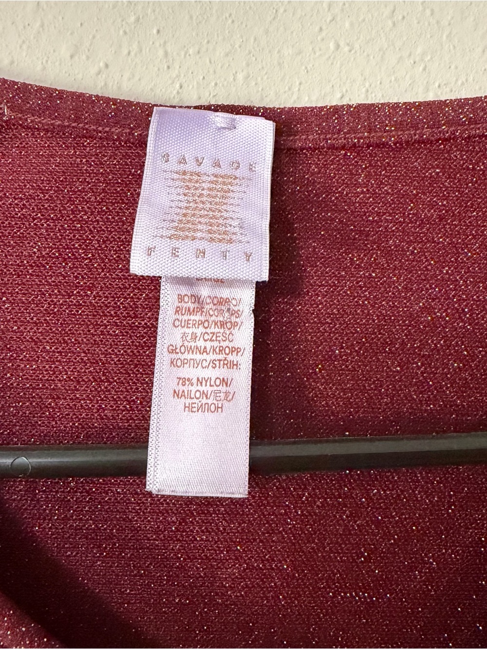 Savage X Fenty Burgundy Metallic Shimmer Tie Front Crop Top Long Sleeve Size L - Picture 2 of 5
